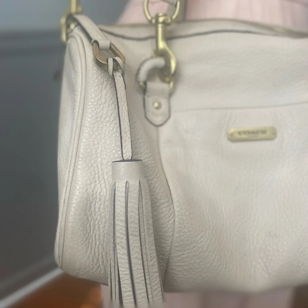 Coach Avery Pebbled Leather Satchel | Ivory Beige